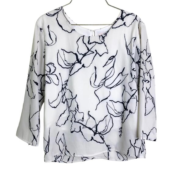 Showpo white & black minimalistic floral abstract line crop sleeve blouse Size 4 - Picture 1 of 6